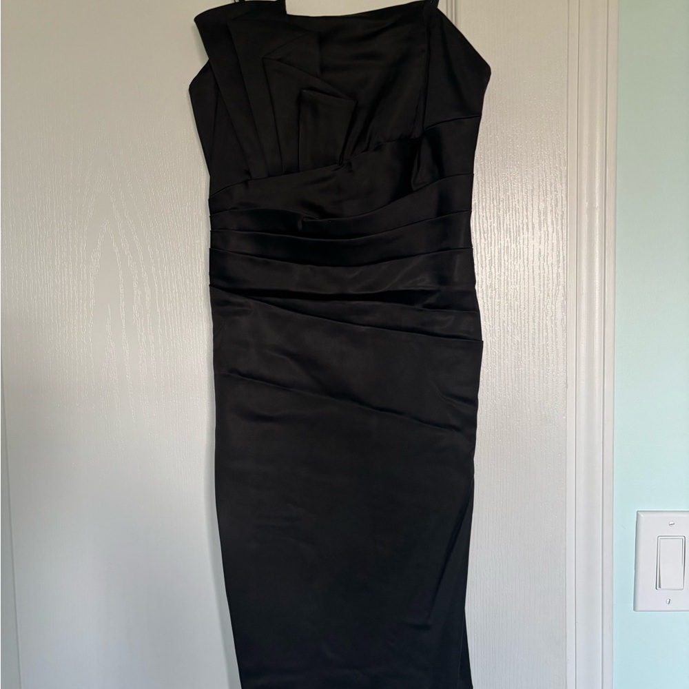 Betsy & Adam Elegant One Shoulder Black Dress